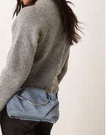faux suede squiggle metal handle grab bag with detachable chain crossbody bag in dusty blue