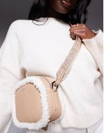 bel crossbody bag in beige with sherpa lining detail