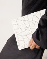 patterned beaded envelope clutch bag in white