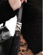 leather shoulder bag with side buckle trim detail in black