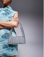 Beaded metallic clutch bag in silver