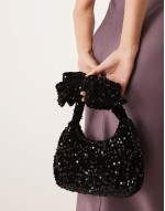 bow sequin grab bag in black