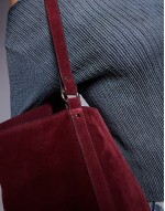 suede tote bag in burgundy