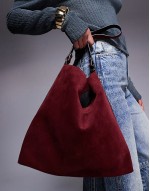 suede tote bag in burgundy