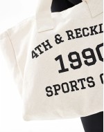 sports club logo tote bag in cream