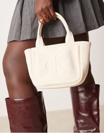 canvas mini tote bag in off white